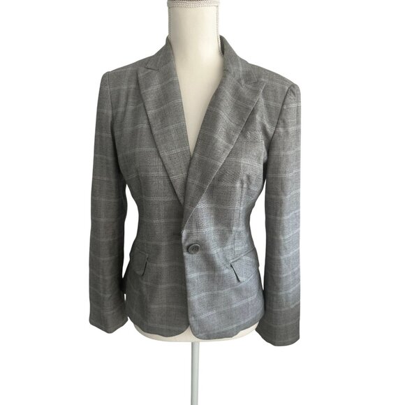 SAKS FIFTH AVENUE Light Gray Plaid Jacket Blazer Size 6 - Picture 2 of 7